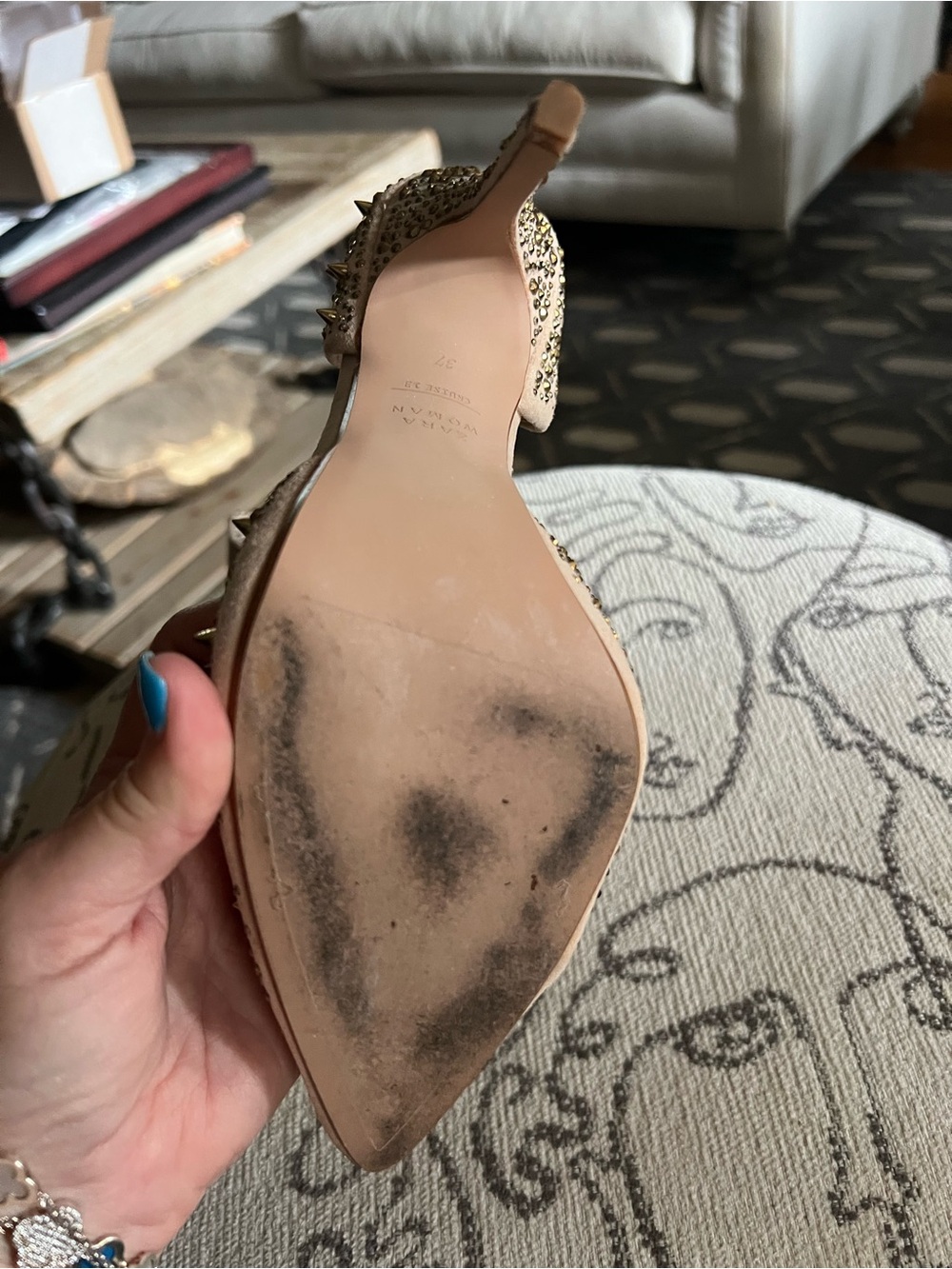 Zara Nude Blush Studded Pointed-Toe D'Orsay Heels - Picture 8 of 8
